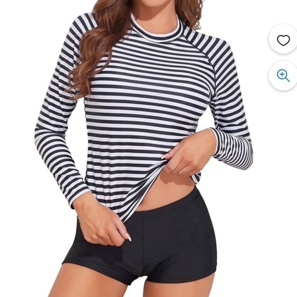 NWT Daci Women Two Piece Rash Guard Long Sleeve Swimsuit with Boyshort B… - Picture 3 of 5
